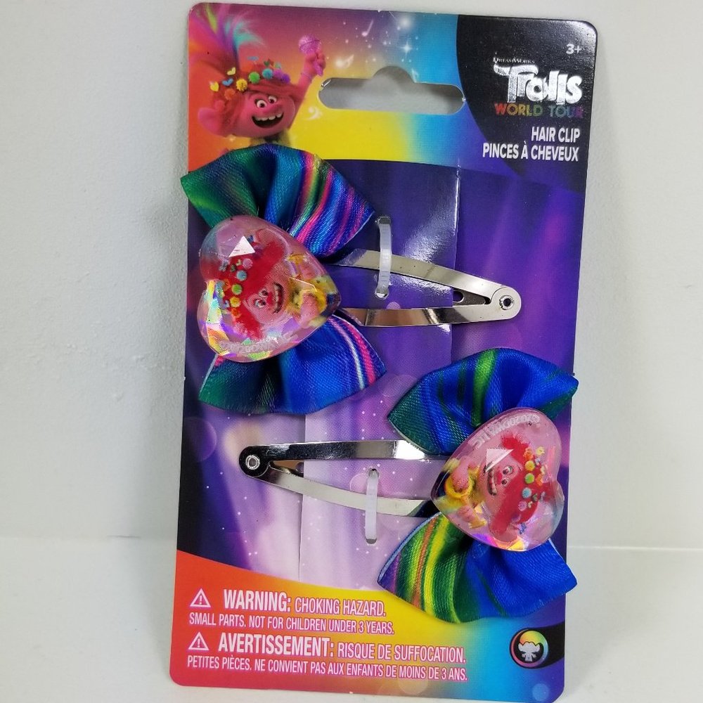 Trolls World Tour Girls Hair Clips 2 Pack Pink Blue Purple Barrette